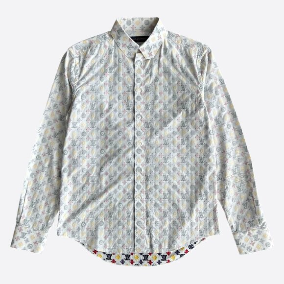 Louis Vuitton White Multicolor Embroidered Monogram Button Up Shirt